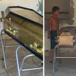 Crying Dog Standing Next To Coffin Right After Owner Died