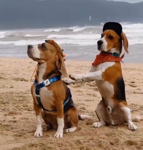 Two Beagle Pups Delight in a Trip to the Beach