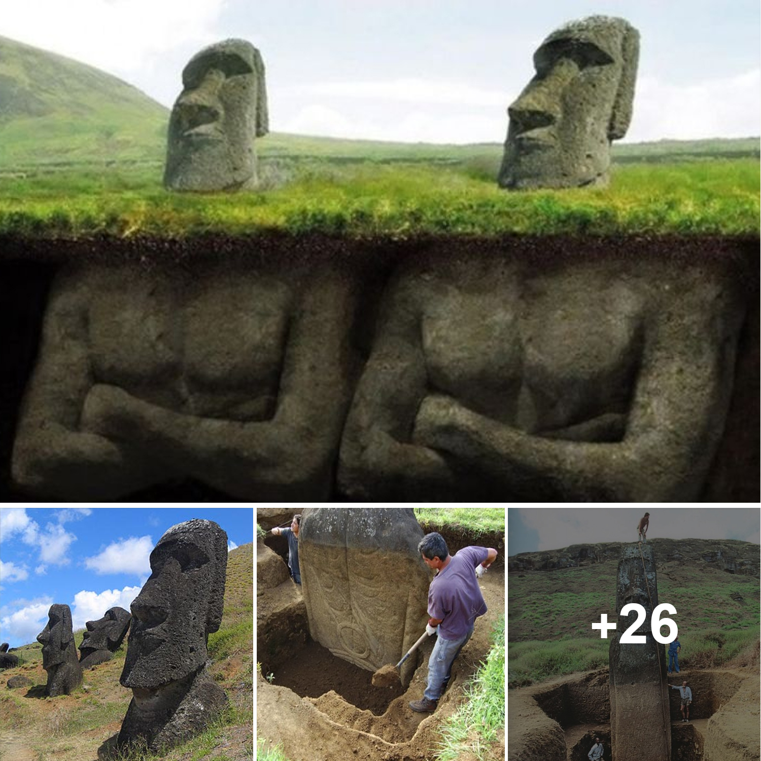 The iconic Easter Island head statues actually have bodies.