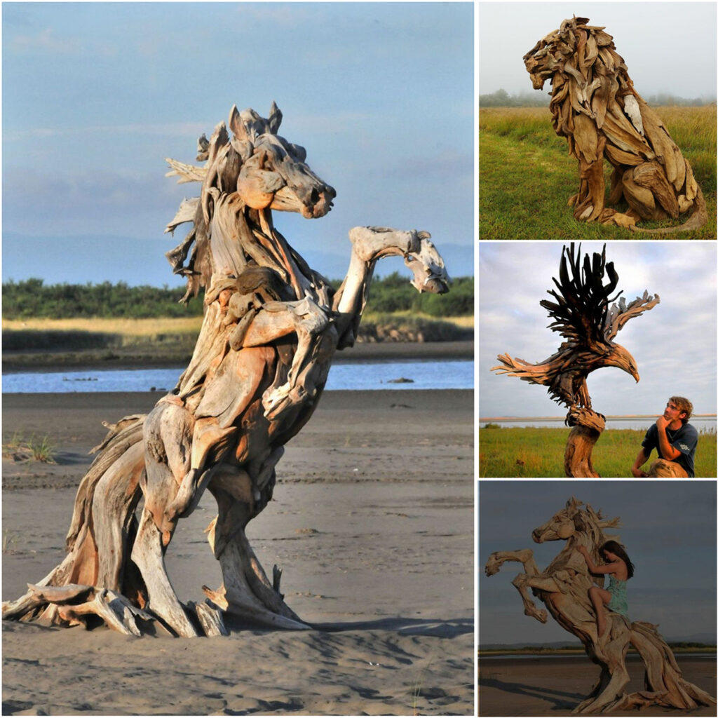 Stunning Wood Sculptures Created from Driftwood Found on the Beach