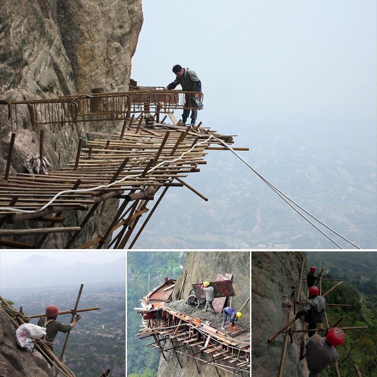 Meet the Workers Constructing a 3-Foot-Wide Wooden Path on a Sheer Cliff Face