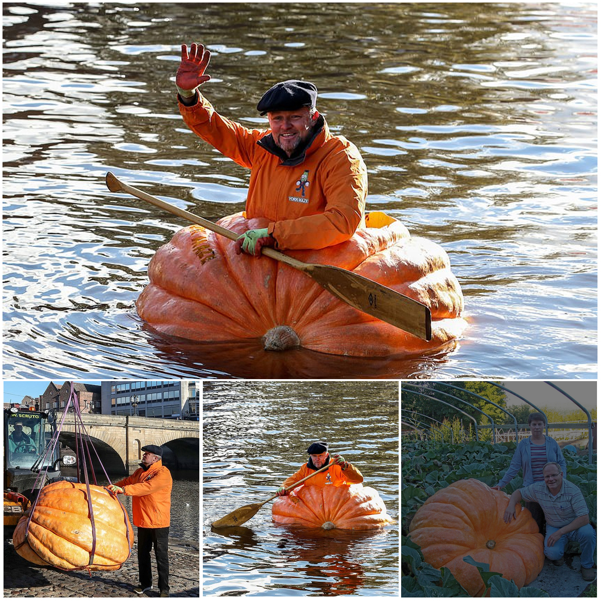 He took a heavy pumpkin and used it as a boat.